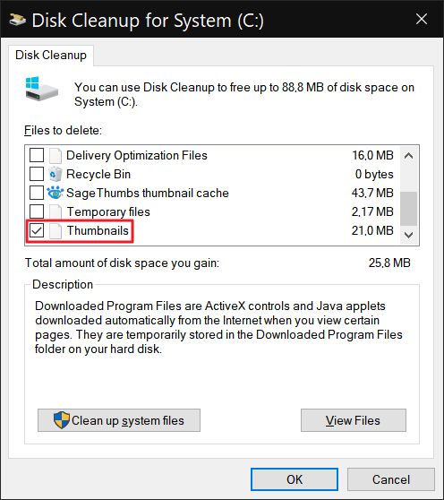 windows disk temizleme küçük resimleri temizle