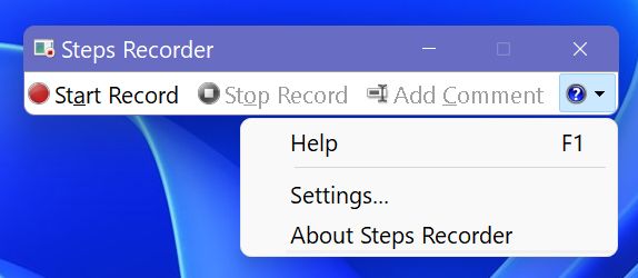 windows steps recorder settings menu
