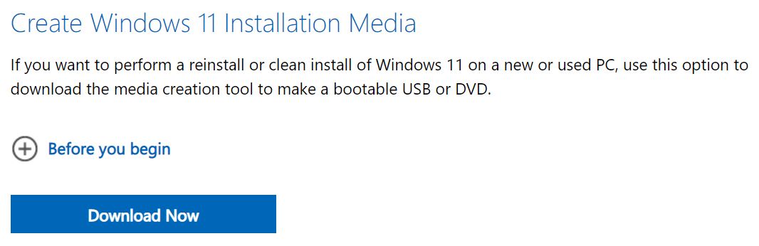 create windows 11 installation media