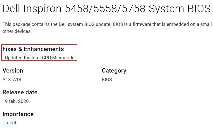 dell laptop new bios fixes and enhancements