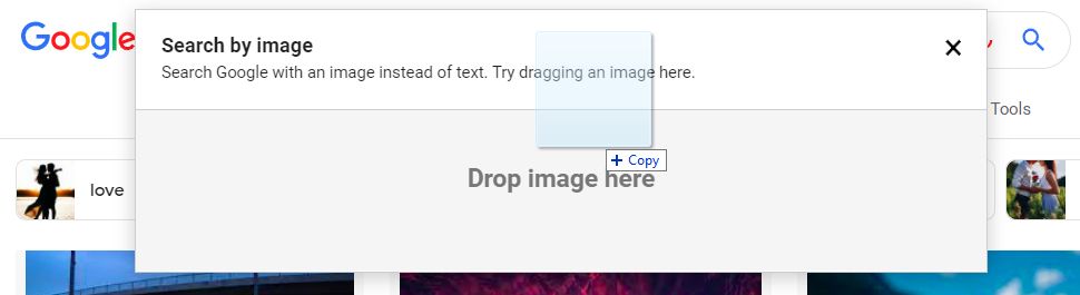 google images drag and drop reverse search