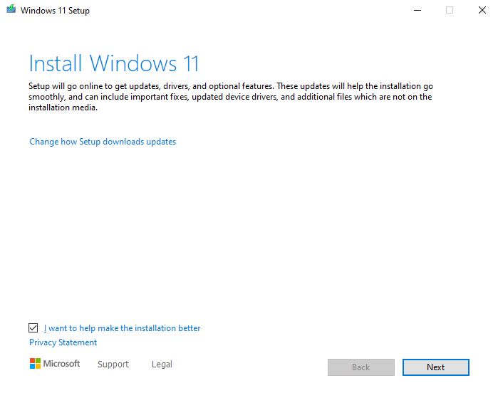 install windows 11 over current version