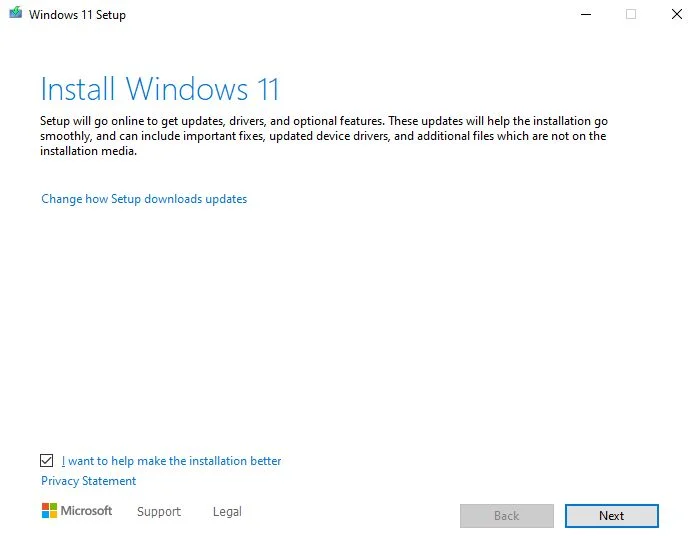 install windows 11 over current version