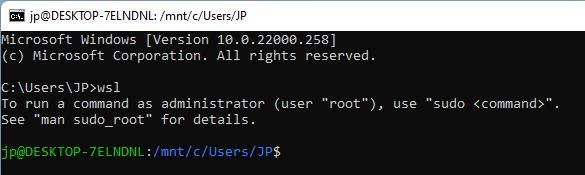 launching wsl from command prompt