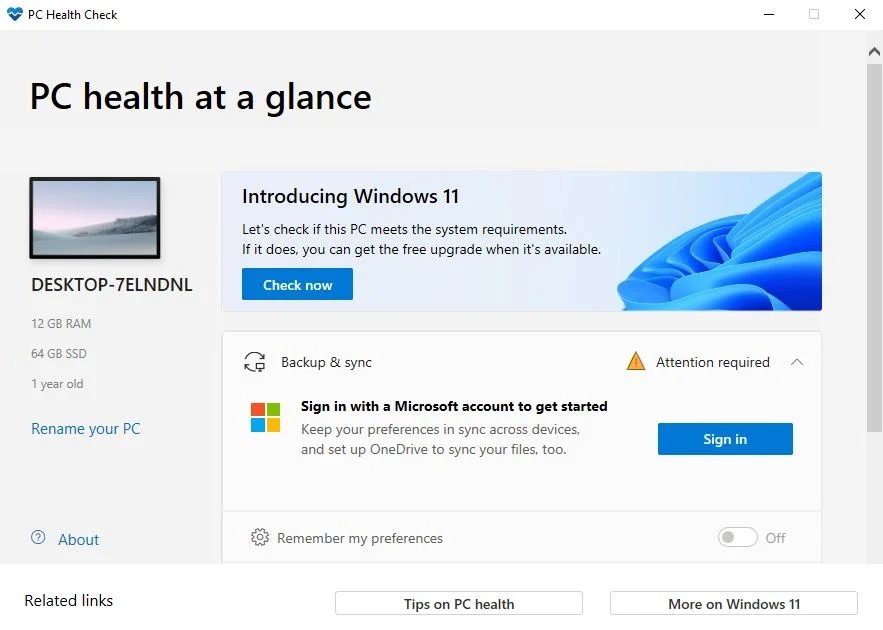 pc health check app windows 11