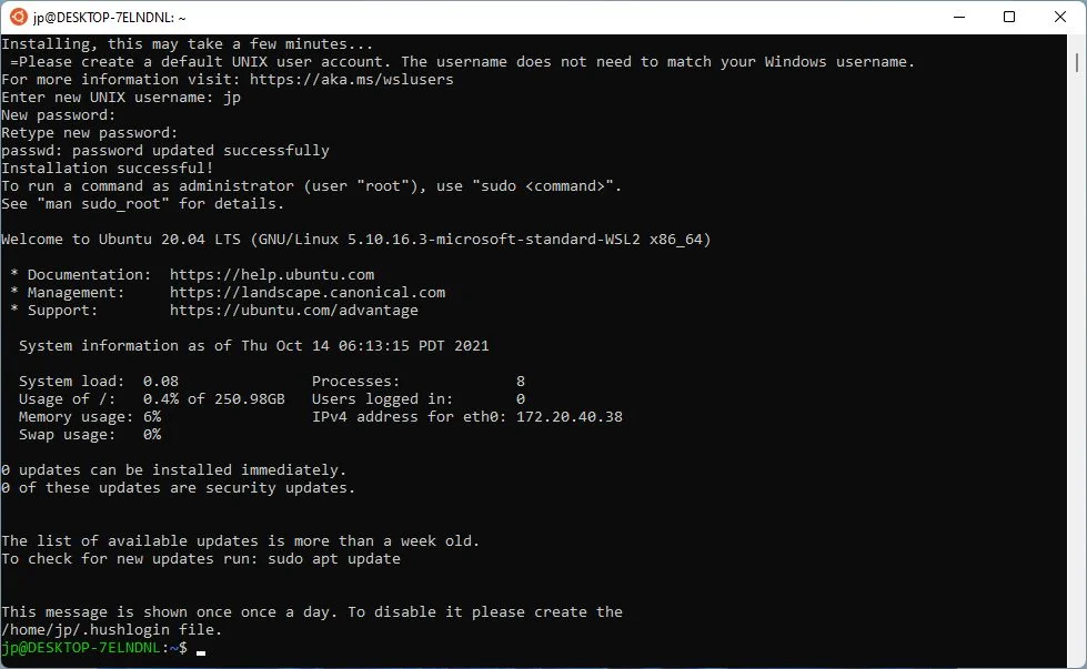 ubuntu wsl bienvenido