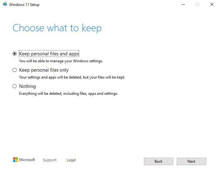 Upgrade auf Windows 11 - welche Optionen beibehalten