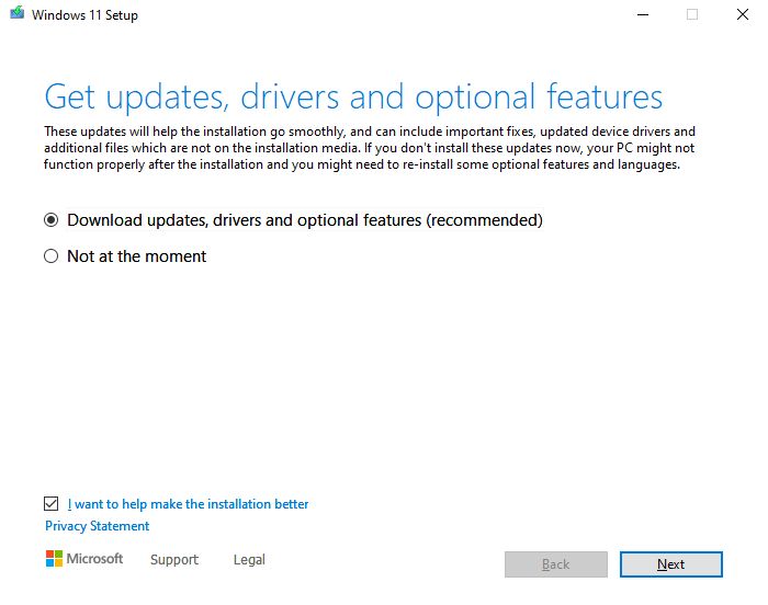 upgrade windows 11 download updates and drivers during update