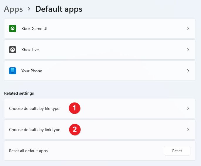 windows 11 change deafults by file or link type