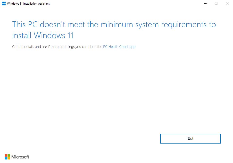 L'assistente di installazione di windows 11 non soddisfa i requisiti