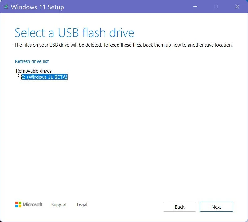windows 11 installation media select USB drive