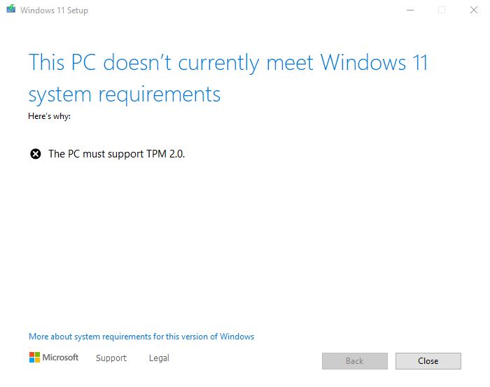 windows 11 pc must support tpm 2.0