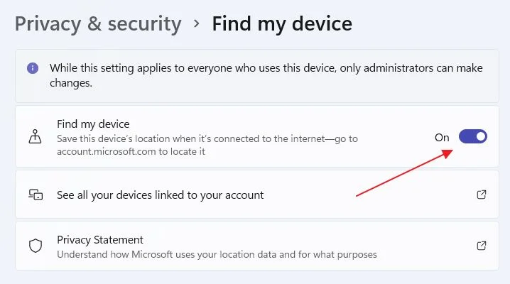 windows 11 privacy find my device