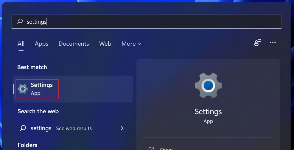 windows 11 search to launch settings app