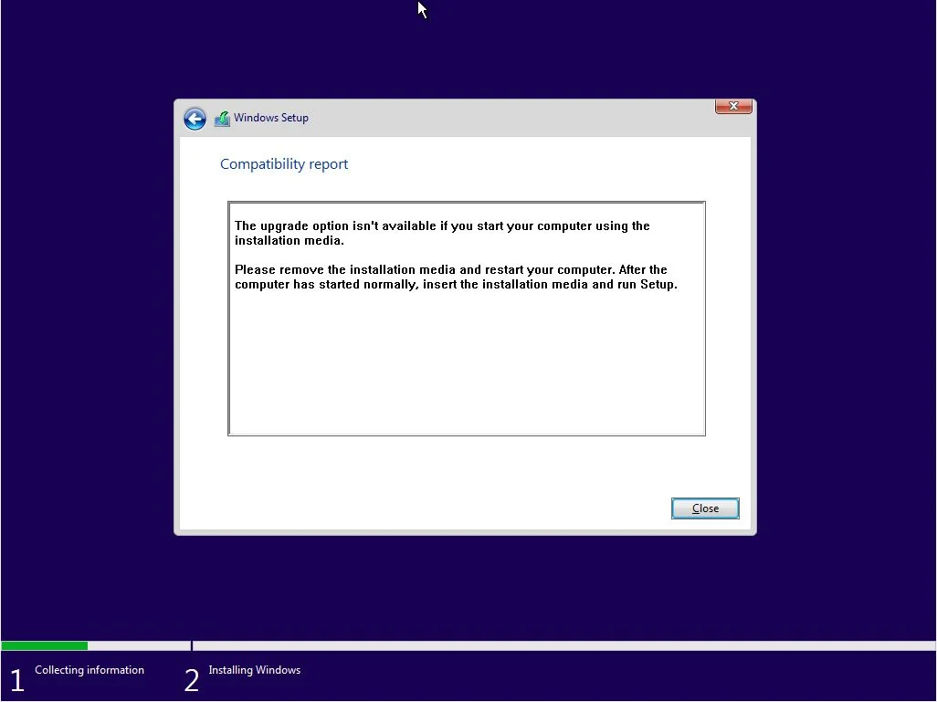 A opção de atualização da configuração do Windows 11 não está disponível no suporte de instalação