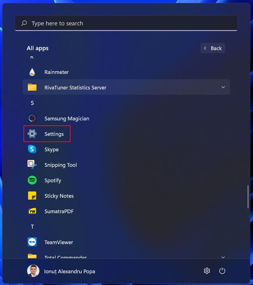 windows 11 start menu all apps access settings