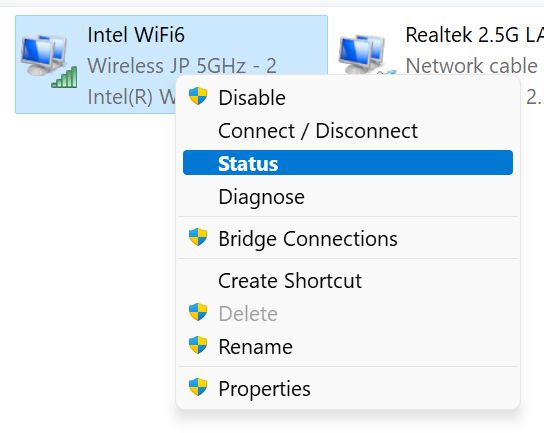 windows network connection status