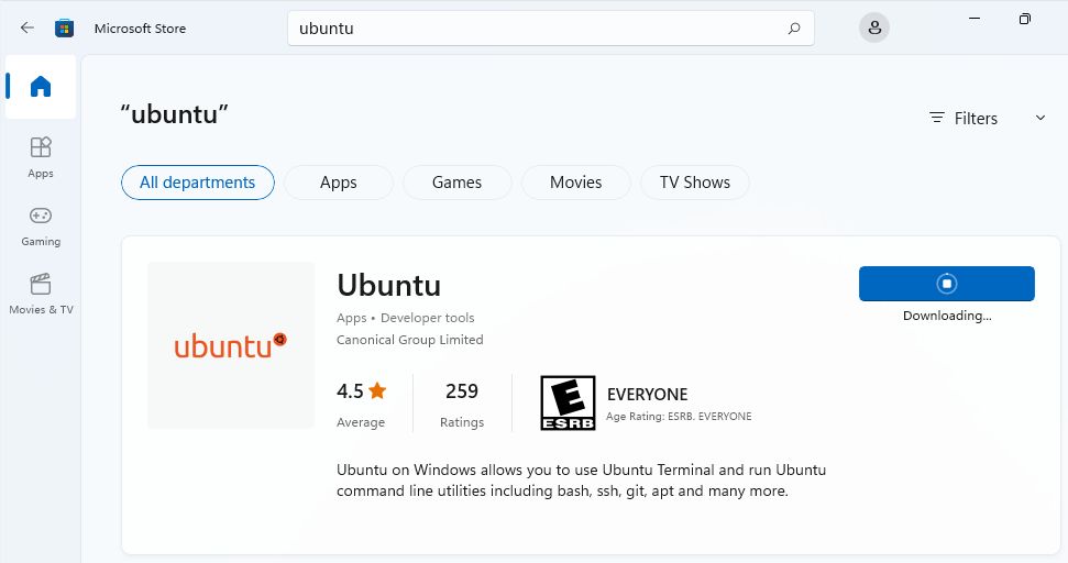 windows store ubuntu distro app for wsl