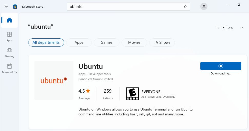 wsl için windows store ubuntu distro uygulaması