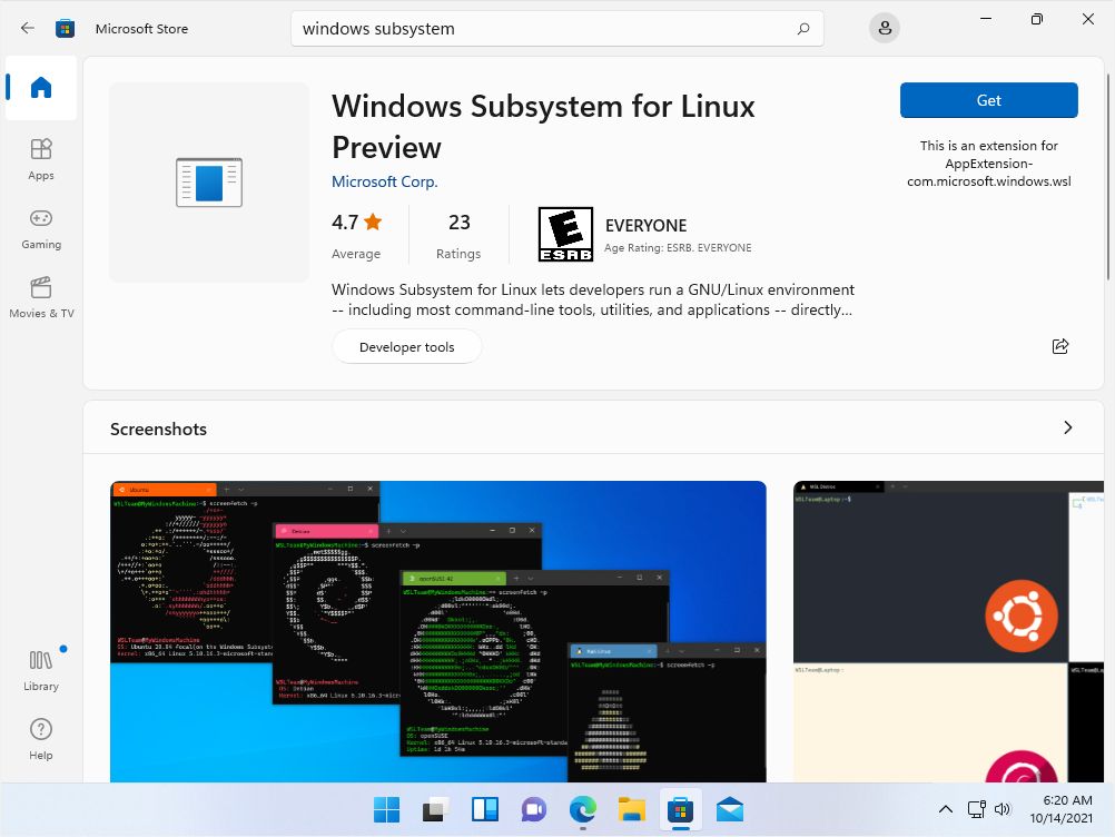 linux microsoft mağazası için windows alt sistemi