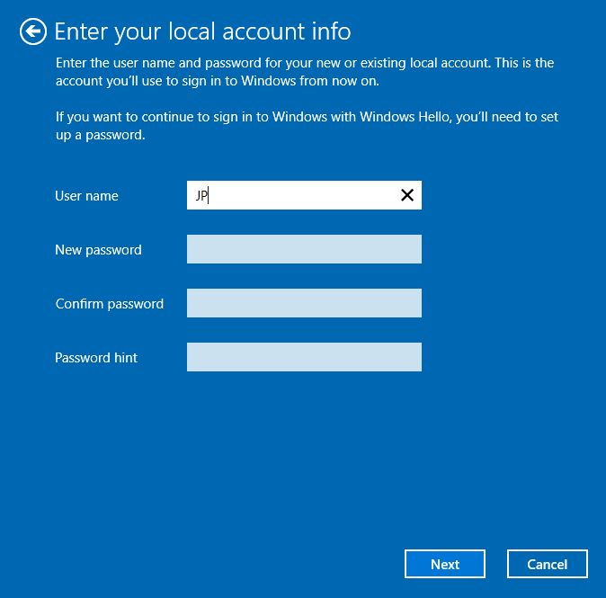 windows switch to local account details