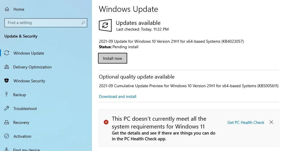 atualização do windows pc não cumpre os requisitos