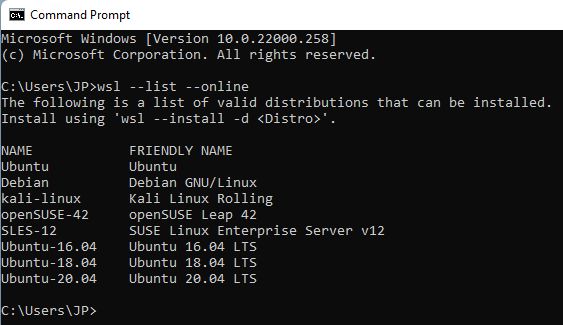 windows wsl list distros