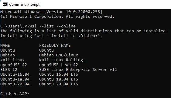 windows wsl lista distros