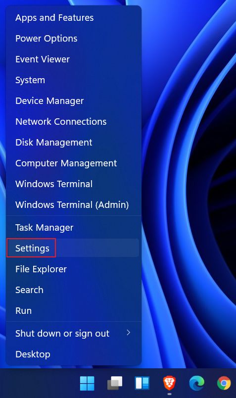 windows 11 right click start menu settings option