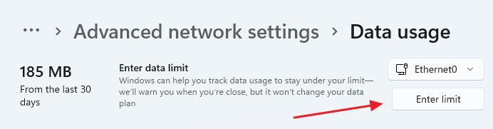 windows 11 data limit button