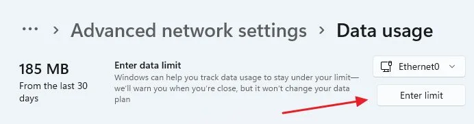 windows 11 bouton de limitation des données