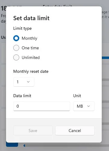windows 11 dialogue de limite d'entrée des données