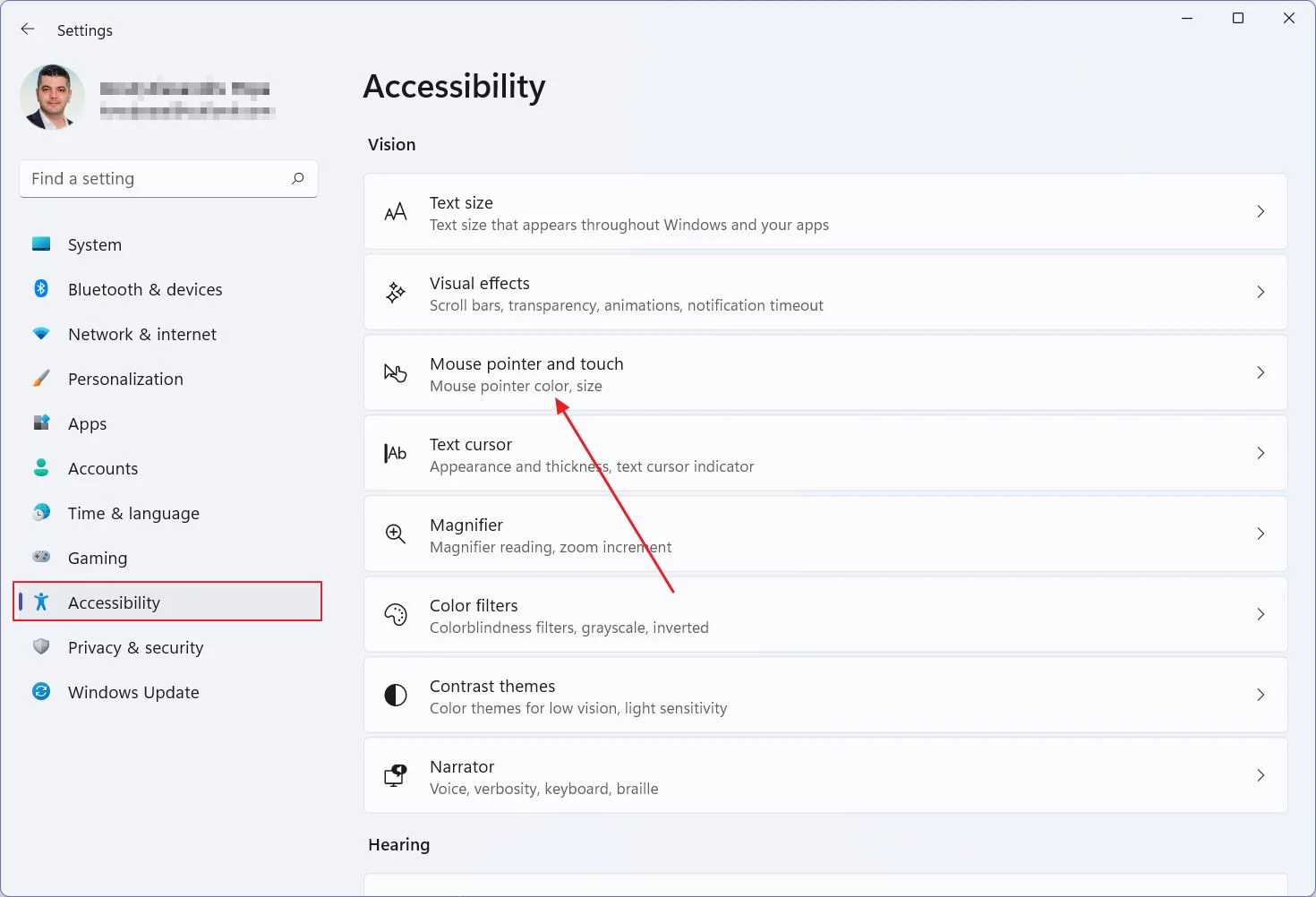 settings accesibility mouse pointer