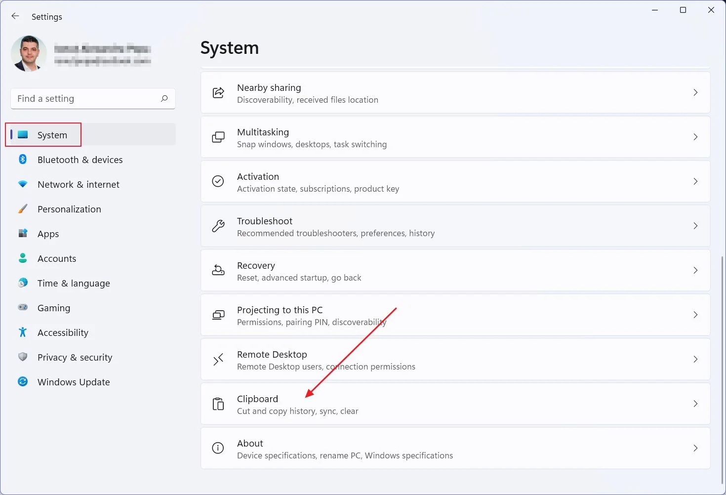settings system clipboard