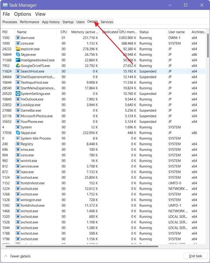 task manager details tab