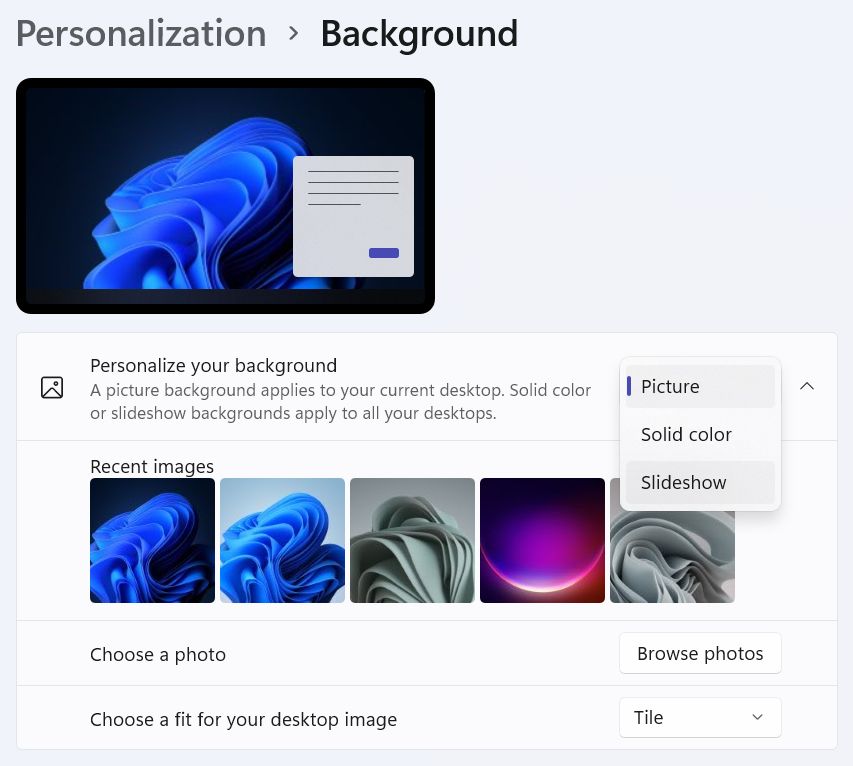 windows personalization background slideshow