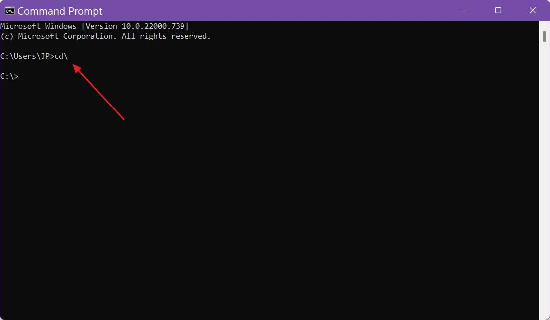 command prompt cmd go to root of the drive