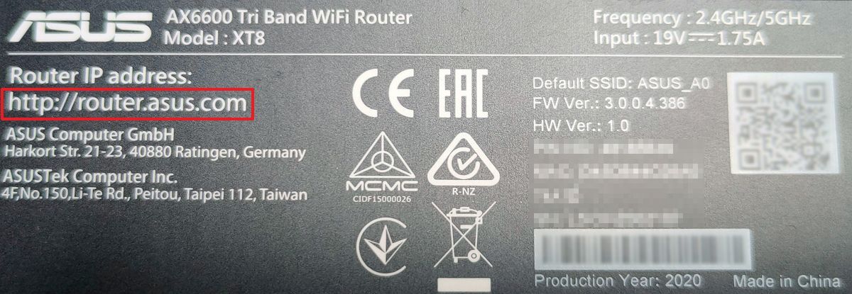 asus router standard admin adresse