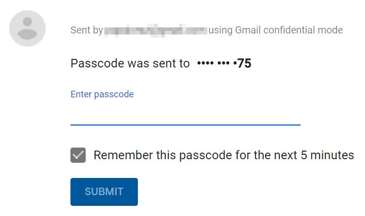 gmail confidential email passcode popup