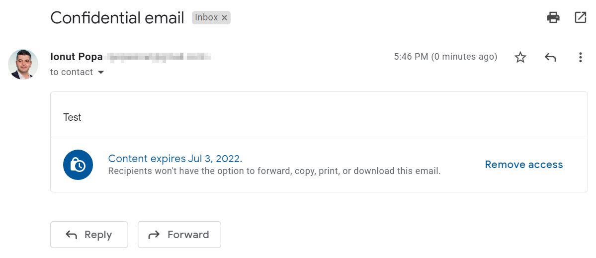 gmail confidential message sent