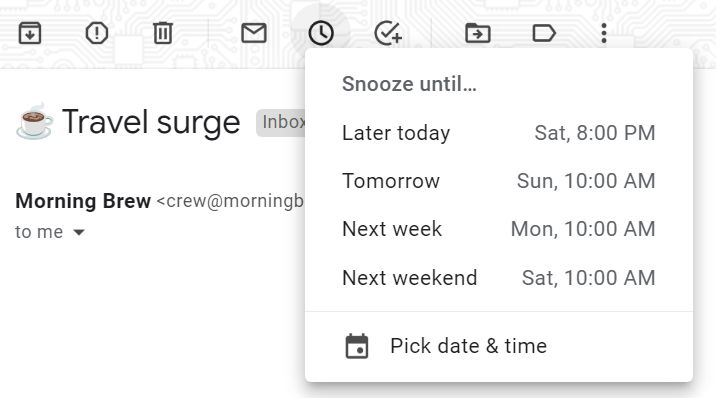 gmail snooze a message
