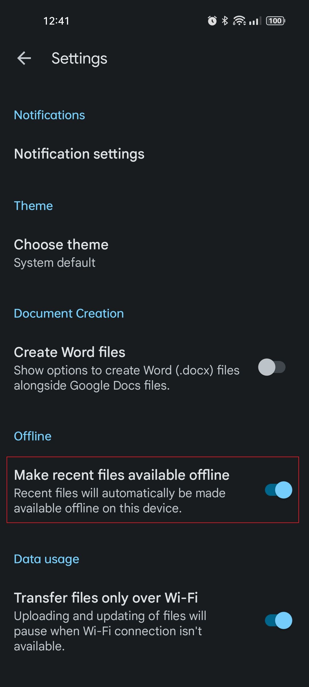 google docs android make recent file available offline