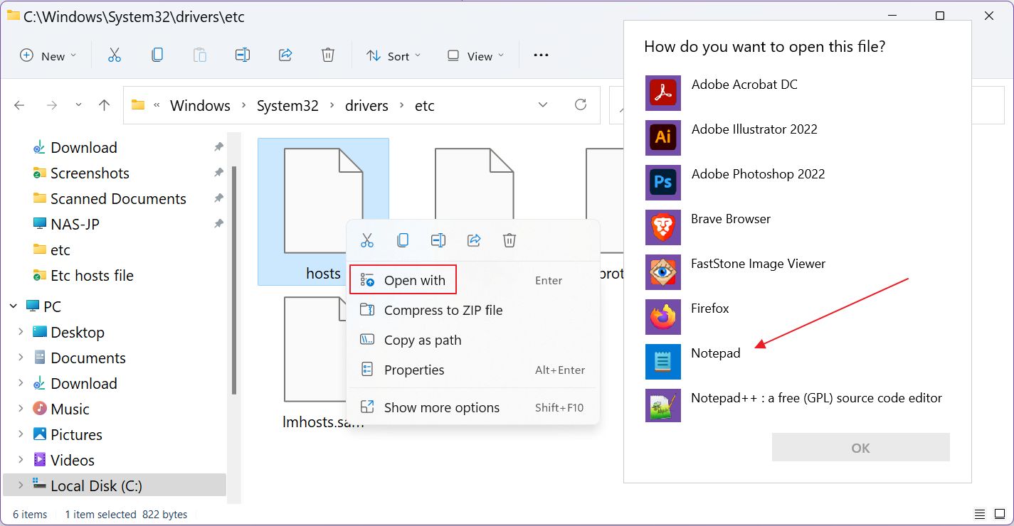 how to open file with notepad in windows