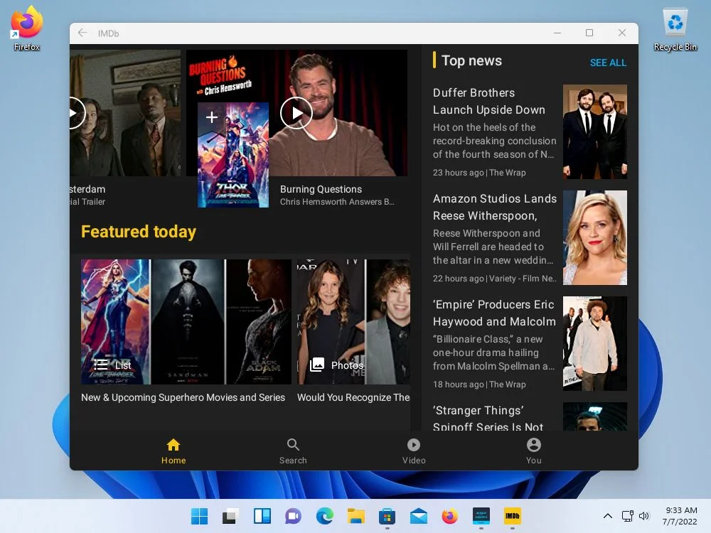 aplicação android imdb a funcionar nativamente no windows 11
