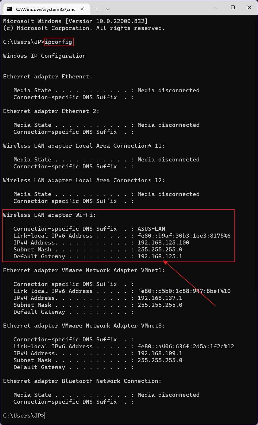 ipconfig gateway ip adresse