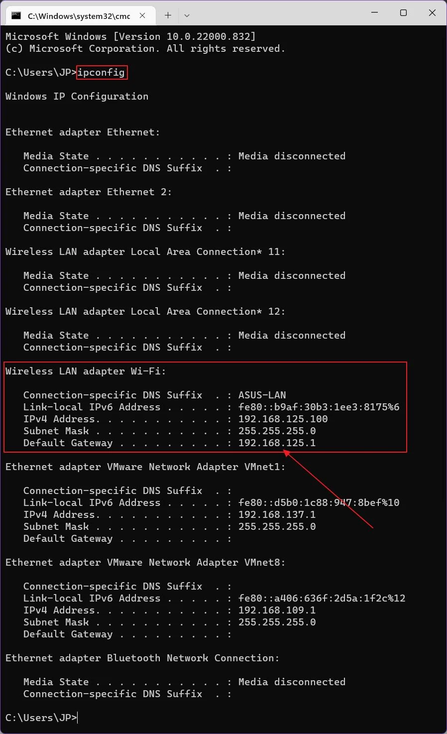 ipconfig gateway ip address