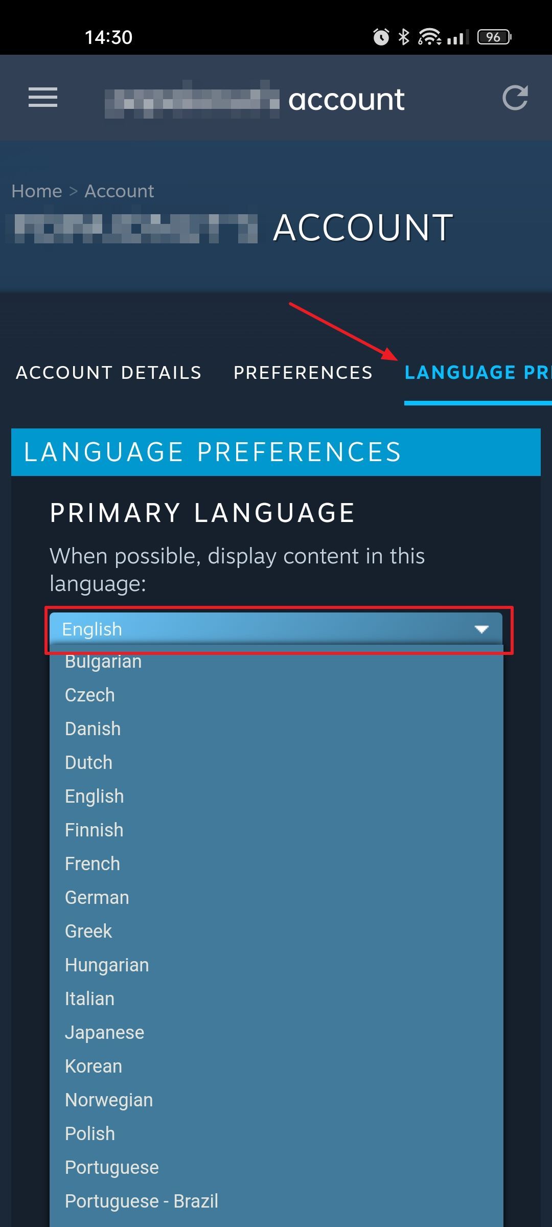 steam android ios language preferences