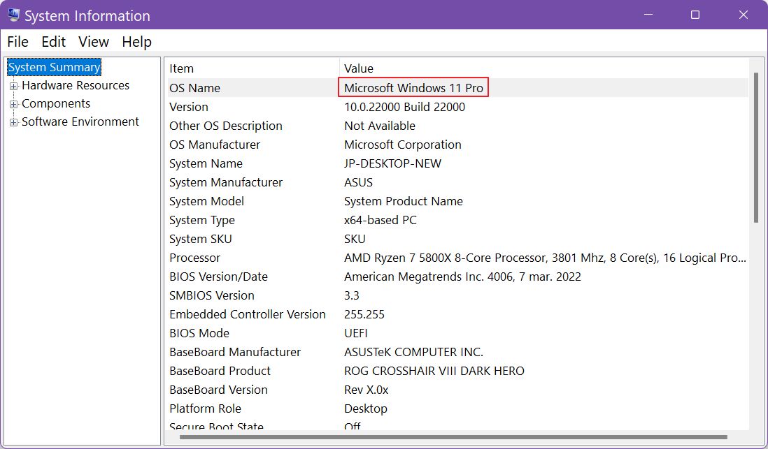 system information windows edition