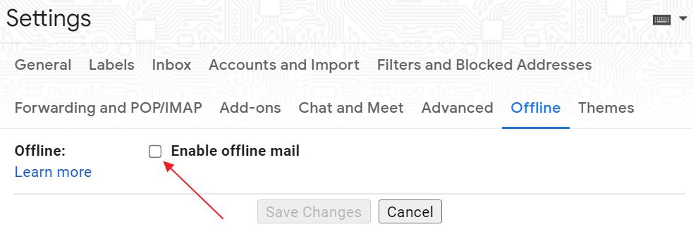 toggle gmail offline