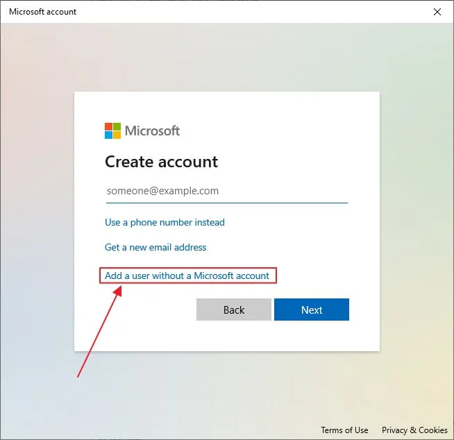 windows 10 add a user without a microsoft account